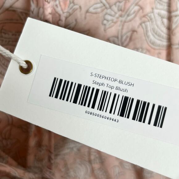 Marea Puff Sleeve Steph Top Small Blush Pink Floral V Neck Boho Tasseled Cotton - Picture 8 of 11